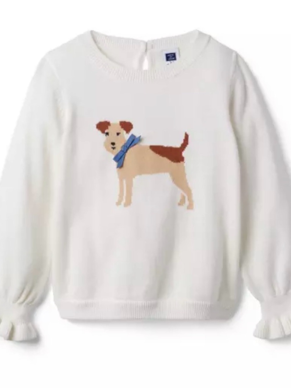Janie and Jack Cream Sweater with Brown Dog and Blue Bow